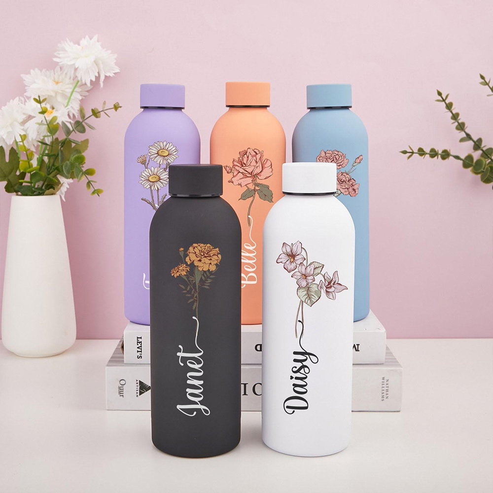 Sports Water Bottle Insulated - Персонализированная бутылка для воды с цветочным